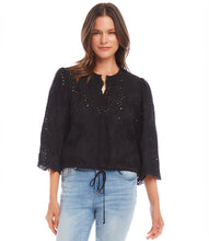 Load image into Gallery viewer, Final Sale Brecklyn Black Embroidered Tie Waist Top - Karen Kane 2L04212