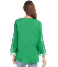 Load image into Gallery viewer, Effortlessly combine casual elegance and laid-back comfort in this breezy and enchanting top. Revel in the softness of the cotton voile fabric while showcasing the intricate embroidery, creating a harmonious blend of fashion and ease.