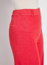 Load image into Gallery viewer, Elevate your wardrobe with the Lysse Erin Pintuck Reprieve Denim, designed for effortless style and all-day comfort. Featuring a 27-inch inseam, this sleek pant offers a flattering fit with a touch of sophistication. The pintuck detailing adds a refined edge, while the striking red hue makes a bold statement.