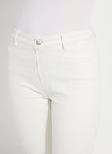 Load image into Gallery viewer, Close-up of white jeans with a button against a plain background.