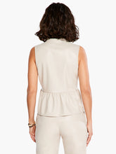 Load image into Gallery viewer, Made from vegan leather, it's easy to elevate any look with this elegant top in tasteful beige. This sleeveless silhouette is designed with ruching details around the neck and at the slightly flared waist, giving it a feminine look and shape. A split neck makes it easy to pull on. Pairs with everything from denim to our matching FRAIDA FAUX LEATHER STRAIGHT LEG TROUSER - NIC & ZOE. Color- Cobblestone; Light beige. Lightweight. Regular fit. Split neck. Sleeveless. Sits at hip.