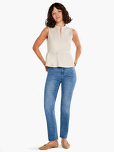 Load image into Gallery viewer, Made from vegan leather, it's easy to elevate any look with this elegant top in tasteful beige. This sleeveless silhouette is designed with ruching details around the neck and at the slightly flared waist, giving it a feminine look and shape. A split neck makes it easy to pull on. Pairs with everything from denim to our matching FRAIDA FAUX LEATHER STRAIGHT LEG TROUSER - NIC & ZOE. Color- Cobblestone; Light beige. Lightweight. Regular fit. Split neck. Sleeveless. Sits at hip.