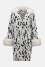 Load image into Gallery viewer, Fae Feather Yarn Animal Jacquard Coat with Faux Fur Trim - Joseph Ribkoff 253904