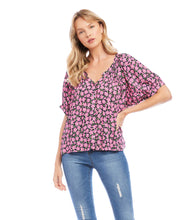 Load image into Gallery viewer, A perfect partner for any style of denim, this relaxed peasant top features a dainty floral print, a button-down silhouette, a shirred back, and puff sleeves. Recommend sizing down one size as this is a loose-fitting top.