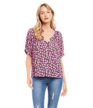 Load image into Gallery viewer, A perfect partner for any style of denim, this relaxed peasant top features a dainty floral print, a button-down silhouette, a shirred back, and puff sleeves. Recommend sizing down one size as this is a loose-fitting top.