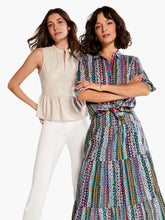 Load image into Gallery viewer, Made from vegan leather, it's easy to elevate any look with this elegant top in tasteful beige. This sleeveless silhouette is designed with ruching details around the neck and at the slightly flared waist, giving it a feminine look and shape. A split neck makes it easy to pull on. Pairs with everything from denim to our matching FRAIDA FAUX LEATHER STRAIGHT LEG TROUSER - NIC & ZOE. Color- Cobblestone; Light beige. Lightweight. Regular fit. Split neck. Sleeveless. Sits at hip.