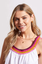 Load image into Gallery viewer, Experience the laid-back lifestyle of spring/summer with this charming flowy sleeveless top featuring a crochet neckline. Made from cotton, you'll stay stylish and comfortable on warmer days. Change up the look by layering this fabulous top under a cardigan or jacket.
