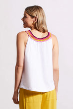 Load image into Gallery viewer, Experience the laid-back lifestyle of spring/summer with this charming flowy sleeveless top featuring a crochet neckline. Made from cotton, you'll stay stylish and comfortable on warmer days. Change up the look by layering this fabulous top under a cardigan or jacket.
