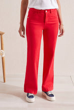 Load image into Gallery viewer, Crafted with soft stretch twill fabric, these wide-leg pants provide ease of movement for your busy day. Complete with a fly front closure, front and back pockets, and a 31" inseam, these pants also come in a bold, eye-catching color. Color - Poppy red. Fly front. Wide leg fit. Front and back functional pockets. 31" inseam. Soft stretch twill.