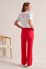 Load image into Gallery viewer, Crafted with soft stretch twill fabric, these wide-leg pants provide ease of movement for your busy day. Complete with a fly front closure, front and back pockets, and a 31" inseam, these pants also come in a bold, eye-catching color. Color - Poppy red. Fly front. Wide leg fit. Front and back functional pockets. 31" inseam. Soft stretch twill.