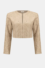 Load image into Gallery viewer, Warm taupe quilted jacket with silver embellishments against a white background.