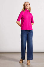 Load image into Gallery viewer, This top stands out for its versatile style and comfort. The soft, stretchy French terry knit fabric, combined with a mock neckline and elbow-length sleeves, provides perfect details. It's ideal for wearing on its own or for layering under a preferred blazer or jacket.
