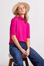 Load image into Gallery viewer, This top stands out for its versatile style and comfort. The soft, stretchy French terry knit fabric, combined with a mock neckline and elbow-length sleeves, provides perfect details. It's ideal for wearing on its own or for layering under a preferred blazer or jacket.