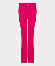 Load image into Gallery viewer, Let your fashion sense come alive with our Fuchsia Colored Flair Denim Trousers. With a modern construction and flair cut, these trousers deliver a bold, feminine style. Offering a flattering fit, EsQualo's quality denim fabric ensures this denim trouser remains comfortable to wear. Not limited to any one look, match our Felizia with a relaxed top or chic blouse for a unique, hassle-free ensemble.