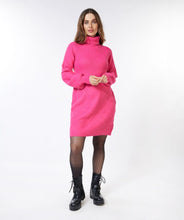 Load image into Gallery viewer, Experience the sleek combination of fashion and comfort offered by our Fiona dress. Enjoy the sophisticated rib pattern that provides a modern silhouette. This dress exudes elegance and adds a fashionable touch to any event. Color- Fuchsia. Rib pattern. Pullover dress.