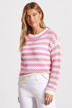 Load image into Gallery viewer, Stay stylish in our Fuchsia Pink Cotton Boat Neck Sweater. Made with combed cotton, its open-knit design provides ultimate comfort. With a vibrant stripe pattern and ribbed trim, you'll stand out in a crowd. Its long sleeves and drop shoulders add to its modern look.