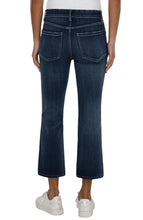 Load image into Gallery viewer, Meet Gia. She’s our patented pull-on jean with the perfect blend of innovation and style. Experience the ease of slipping into these flares! Our patented design offers a seamless and flattering fit, enhancing your curves while providing unmatched comfort. Dual FX stretch and recovery technology ensures that these pants move with you, offering flexibility for all your daily activities, while bouncing back to their original shape effortlessly. Color- Edgehill; Dark blue with slight fading.