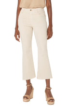 Load image into Gallery viewer, The chic Gia Glider Crop Flare with Back Pleat features a flattering mid-rise fit, a wide crop flare, and a unique back pleat detail that adds a touch of sophistication. Designed with a blend of polyester, cotton, and spandex, it offers both comfort and durability. Perfect for transitioning from office wear to evening outings, this versatile pant is a wardrobe essential.