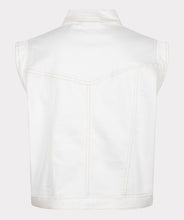 Load image into Gallery viewer, Meet the modern essential: this crisp off-white denim vest by EsQualo adds structure, style, and versatility to any summer look. With its clean tailoring and cropped silhouette, it’s the perfect piece to pop over sundresses, tanks, or tonal denim for a look that’s effortlessly elevated. Light, breezy, and endlessly chic—this gilet is your go-to for warm days and cool nights.
