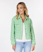 Load image into Gallery viewer, This Green Big Houndstooth Jacket by EsQualo boasts a stylish pied de poule pattern. The jacket has a shorter, relaxed fit, perfect for pairing with jeans. Accentuated by elegant rhinestone buttons, this piece is sure to catch attention.