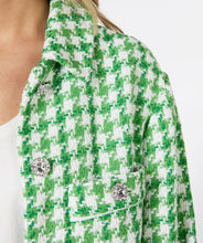 Load image into Gallery viewer, This Green Big Houndstooth Jacket by EsQualo boasts a stylish pied de poule pattern. The jacket has a shorter, relaxed fit, perfect for pairing with jeans. Accentuated by elegant rhinestone buttons, this piece is sure to catch attention.