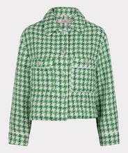 Load image into Gallery viewer, This Green Big Houndstooth Jacket by EsQualo boasts a stylish pied de poule pattern. The jacket has a shorter, relaxed fit, perfect for pairing with jeans. Accentuated by elegant rhinestone buttons, this piece is sure to catch attention.