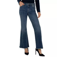 Load image into Gallery viewer, Discover the epitome of refined style and unparalleled comfort with the Hannah with Front Seam and Fray Hem by Liverpool Los Angeles. Tailored for the contemporary woman who cherishes both sophistication and adaptability, these jeans are an essential addition to your wardrobe. The elongating design and deep, rich blue hue craft a timeless silhouette.