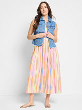 Load image into Gallery viewer, The Nic & Zoe Heat Wave Sadie Dress is a vibrant pink multi pastel fit-and-flare dress with wide straps, a round neckline, and a smocked back for a comfortable fit. Crafted from a lightweight polyester-cotton blend, it features side seam pockets for added practicality. Perfect for warm-weather outings, this dress combines effortless style with everyday wearability.