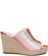 Load image into Gallery viewer, Get noticed with Hollywood Berry Blossom Espadrille Wedge Sandals by Liverpool Los Angeles Style. The vibrant multicolored stripes make for a standout choice while the slight fringe detailing gives these eye-catching sandals a bit of edge.