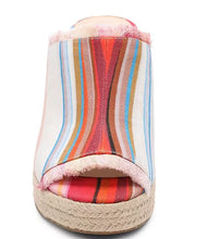 Load image into Gallery viewer, Get noticed with Hollywood Berry Blossom Espadrille Wedge Sandals by Liverpool Los Angeles Style. The vibrant multicolored stripes make for a standout choice while the slight fringe detailing gives these eye-catching sandals a bit of edge.