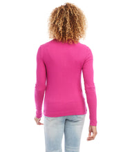 Load image into Gallery viewer, Cold-weather layering calls for this buttery soft ribbed long sleeve top. With its fitted silhouette and textured rib fabrication, this easy basic is a must-have staple. This is the perfect top to layer under our Nadalin Navy and Pink Plaid Shirt Jacket - Karen Kane 3L20180. Color- Hot pink. Fitted. Long sleeve. Brushed Rib: 96% Viscose. 4% Spandex. Hand wash cold water. Do not bleach. Hang to dry.