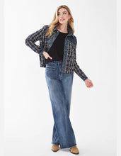 Load image into Gallery viewer, This Indigo Mixed Media Jacket from FDJ French Dressing is a stylish and modern must-have. Crafted from a unique blend of indigo and denim, it is sure to make a statement wherever you go. This jacket has an effortless look and timeless feel that will make you stand out from the crowd. Color- Indigo and denim. Dark silver snap buttons. Faux pocket design. Fabric -100% Polyester, combo: 100% Cotton. Care- Machine wash gentle cold water. Do not bleach. Lay flat to dry. Low iron if needed.