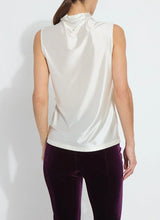 Load image into Gallery viewer, Made from wrinkle-free stretch satin jersey, the sleeveless Irina Satin Jersey Turtleneck Top showcases a mock neck and front drape. Elevate your look with this gorgeous top that pairs beautifully under jackets and blazers.
