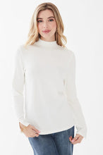 Load image into Gallery viewer, This ribbed long sleeve top is crafted in a timeless ivory hue. Its split sleeve feature lends an eye-catching touch of uniqueness. Make a statement with this lovely top. Style on its own or layer under your favorite cardigan or jacket. Color- Ivory. Ribbed knit. Slit sleeves. 55% Cotton. 37% Modal. 8% Elastane.