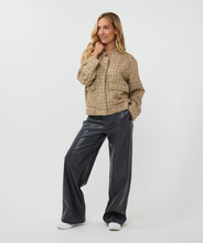 Load image into Gallery viewer, Introducing the EsQualo Tweed Bomber Jacket in Gold (Style W2417708), a stylish and versatile piece featuring a subtle multicolor yarn and lurex. This jacket is the perfect combination of boldness and chic elegance, bringing a unique texture and shimmer to your wardrobe. Dress it up with a skirt or trouser or keep it casual with denim.