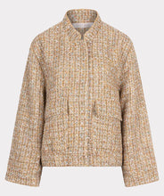 Load image into Gallery viewer, Introducing the EsQualo Tweed Bomber Jacket in Gold (Style W2417708), a stylish and versatile piece featuring a subtle multicolor yarn and lurex. This jacket is the perfect combination of boldness and chic elegance, bringing a unique texture and shimmer to your wardrobe. Dress it up with a skirt or trouser or keep it casual with denim.