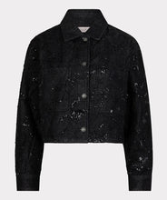 Load image into Gallery viewer, Black denim sequin jacket against a white background.