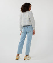 Load image into Gallery viewer, Our Janny Jacket Tweed by EsQualo is a stunning piece that combines elegance and casual chic. The exquisite blue and off-white tweed fabric is elevated with shimmering gold lurex details, making it a sophisticated choice for any occasion. Designed with practical chest pockets and adorned with beautiful gold buttons, this jacket is both stylish and functional. Perfect for pairing with dressy trousers or casual jeans, it’s an effortless way to refine your look.