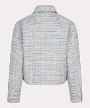 Load image into Gallery viewer, Our Janny Jacket Tweed by EsQualo is a stunning piece that combines elegance and casual chic. The exquisite blue and off-white tweed fabric is elevated with shimmering gold lurex details, making it a sophisticated choice for any occasion. Designed with practical chest pockets and adorned with beautiful gold buttons, this jacket is both stylish and functional. Perfect for pairing with dressy trousers or casual jeans, it’s an effortless way to refine your look.