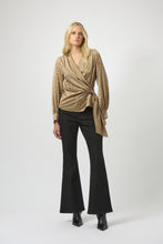 Load image into Gallery viewer, Jessa Jacquard Satin Animal Print Wrap Top in Taupe - Joseph Ribkoff 254060