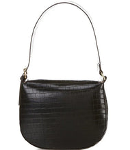 Load image into Gallery viewer, The Jacqueline is an ideal shoulder bag for any event. It is designed with high-grade vegan leather and adjustable vegan leather strap. The turn-lock closure and flap opening provide secure storage for items. Color- Black. Turn lock flap closure. Side pocket and zip closure inside. Adjustable strap. Vegan leather. Vegan leather strap. Measurements-10.5" x 1.5" x 9."