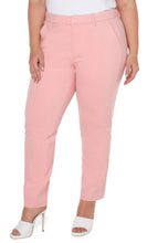 Load image into Gallery viewer, Liverpool's signature Kelsey knit trouser with superb stretch and recovery is now available in pastel colors! This particular trouser comes in sorbet pink called pink perfection and is a definite attention grabber! Color - Pink perfection. 29'' Inseam. Mid-rise. Set-in waistband with belt loops. Zip-fly with hidden hook and eye closure.