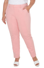Load image into Gallery viewer, Liverpool's signature Kelsey knit trouser with superb stretch and recovery is now available in pastel colors! This particular trouser comes in sorbet pink called pink perfection and is a definite attention grabber! Color - Pink perfection. 29'' Inseam. Mid-rise. Set-in waistband with belt loops. Zip-fly with hidden hook and eye closure.