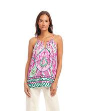 Load image into Gallery viewer, Refresh your wardrobe with the Kira Keyhole Tank by Karen Kane—a perfect blend of vibrant style and effortless comfort. Featuring a subtle keyhole neckline, sleeveless design, and soft breathable fabric, this versatile tank, in a striking color print, is ideal for layering or wearing solo.