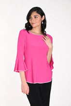 Load image into Gallery viewer, Elevate your style with the Frank Lyman Bianca Bright Pink and Crystal Top. This elegant long-sleeve top features a sleek pink design with dazzling crystal embellishments, perfect for any sophisticated occasion. Crafted with premium materials for comfort and durability, it's a must-have for your wardrobe.