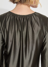 Load image into Gallery viewer, The Larissa Satin Jersey Top is designed for comfort, offering a wrinkle-free and fitted silhouette that stays true to size. It features distinctive ruching at the neckline and is crafted from Stretch Satin Jersey, providing a luxurious sheen and the convenience of 4-way stretch. The interior is finely finished with binding. Versatile in style, this top can be paired with trousers for a more formal look or dressed down with jeans for casual wear.