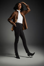 Load image into Gallery viewer, The Nell Nutmeg Leatherette Shirt by Joseph Ribkoff is the perfect way to update your wardrobe. Crafted with faux leather, it can be easily layered over different garments such as tanks, shirts, and lightweight knits, creating a fashionable and sophisticated look. Color- Nutmeg. Button down. Collared. Faux leather. No pockets.