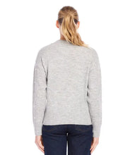 Load image into Gallery viewer, Experience warmth and elegance this winter with our light heather gray pearl crewneck sweater. Adorned with pearl details on the front and arms, this cozy and chic garment is suitable for any event. From formal occasions to casual outings, this sweater is sure to receive admiration.