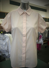 Load image into Gallery viewer, Experience the timeless elegance and crisp style of our new fitted cap sleeve top. Made with a beautiful stretch poplin, this button-front top boasts a hidden placket for a sophisticated touch. Perfect for any season, styled alone, or under a blazer, cardigan or jacket, the Lyra is a must have wardrobe staple.