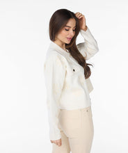 Load image into Gallery viewer, One of our favorites, this jacket has a contemporary design with a boxy cut, adorned with feminine flowers. Its stretchy quality ensures comfortable wear.